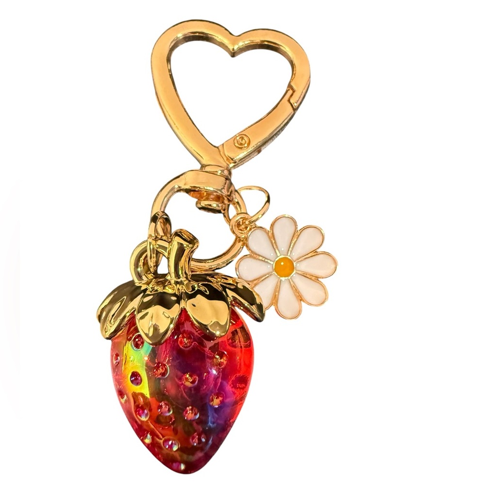 Gold Bee & Iridescent Strawberry Keychain Purse Charm Multiple Colors-Pick ONE - Picture 2 of 6